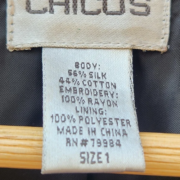 CHICO'S Women's Blazer Medium Black Silk Blend Embroidered Floral Whimsigoth - Picture 4 of 10